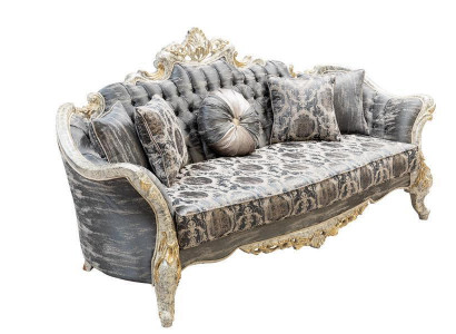 Barock Sofa 3 Sitz Grau Wohnzimmer Klassisch Design Sofa Couch Textil